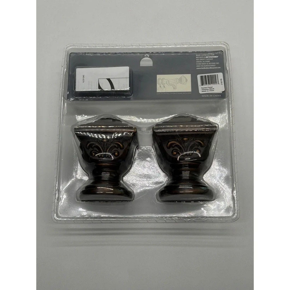 Palais Royale Valencia Square Finial Pair Venetian Black Hand Painted 27381VB